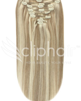 18" double-wefted remy human hair clip-in extensions #18/613