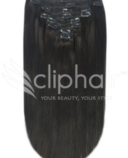 18" double-wefted remy human hair clip-in extensions #1B