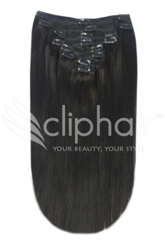 20" double-wefted remy human hair clip-in extensions #1B