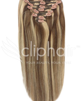 18" single-wefted remy human hair clip-in extensions #4/27