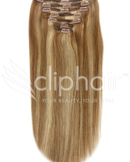 16" single-wefted remy human hair clip-in extensions #6/27
