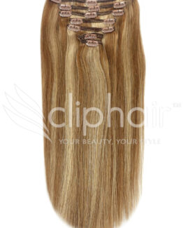 16" double-wefted remy human hair clip-in extensions #6/27