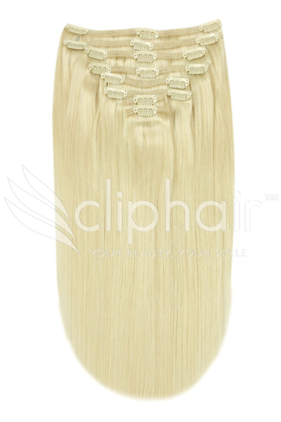 24" double-wefted remy human hair clip-in extensions #60