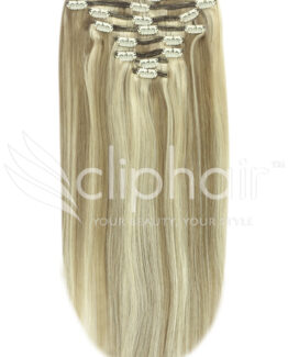20" single-wefted remy human hair clip-in extensions #9/613