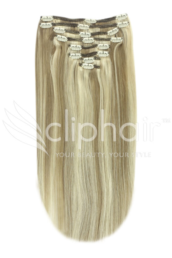 16" double-wefted remy human hair clip-in extensions #9/613